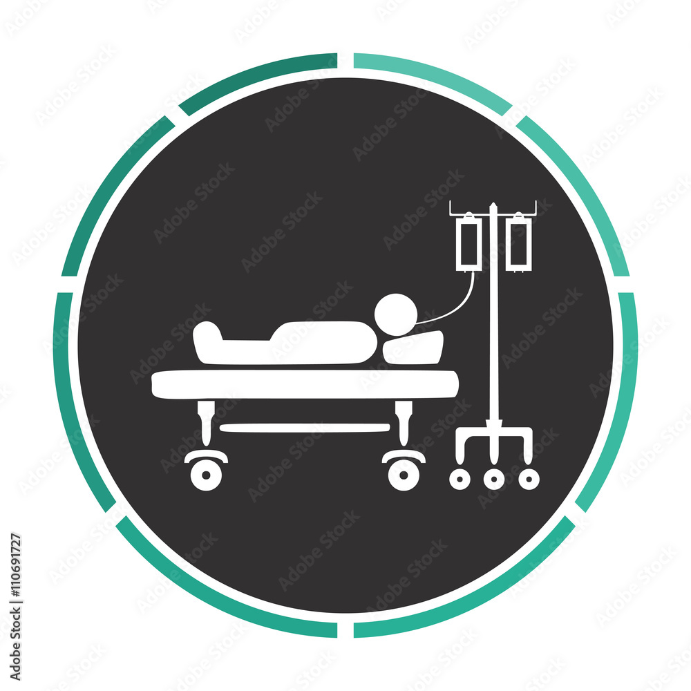 hospitalized Simple flat white vector pictogram on black circle. Illustration icon hospitalized Simple flat white vector pictogram on black circle. Illustration icon