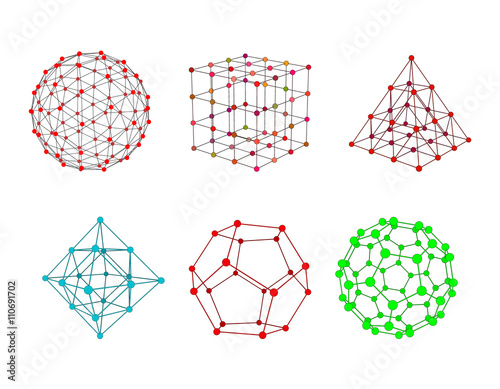 3d Molecular lattice set.Vector colorful illustration.