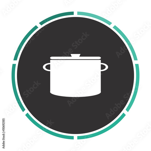 Saucepan Simple flat white vector pictogram on black circle. Illustration icon