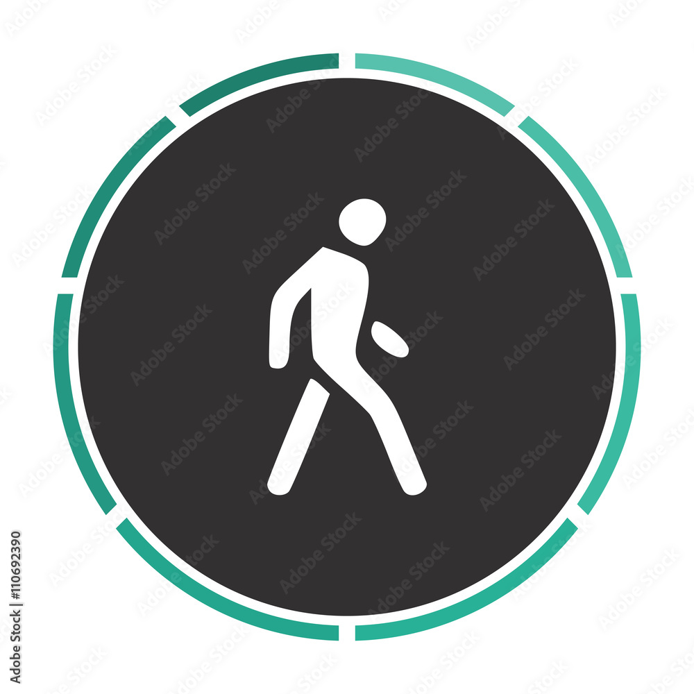 Walk Man Simple flat white vector pictogram on black circle. Illustration icon