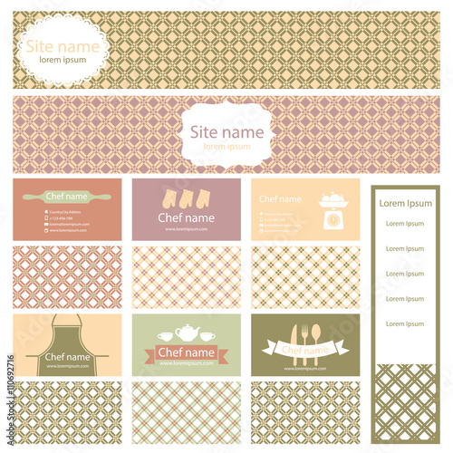 Set of business cards and header website for cooking theme. Vect