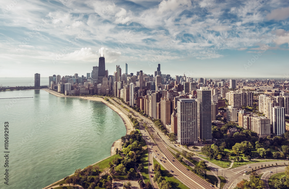 Obraz premium Widok z lotu ptaka Chicago Skyline