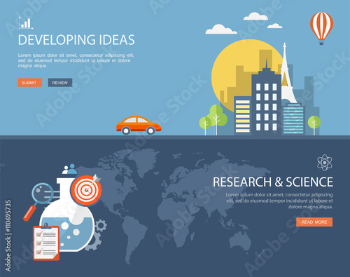 Flat design illustration set with icons and text.Developing idea