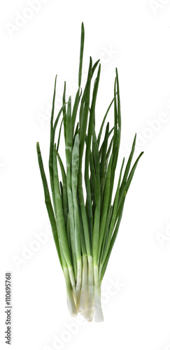 Green onions on a white background.