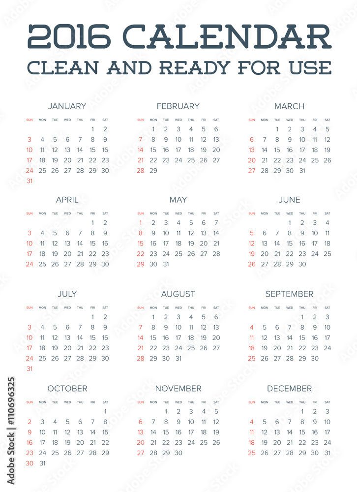 2016 Calendar. Abstract. Week Starts from Sunday. Vector illustr 2016 Calendar. Abstract. Week Starts from Sunday. Vector illustr