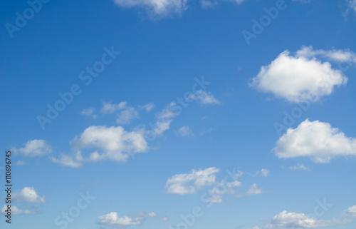 Heaven. White heap clouds in the blue sky. Cloudscape.