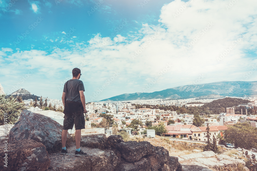 Man Admiring Scenic View of City of Athens