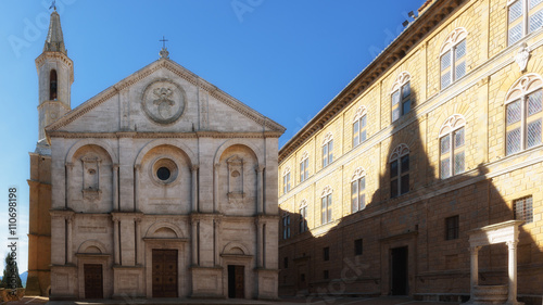 Famous square in front of Duomo in Pienza, ideal Tuscan town, It