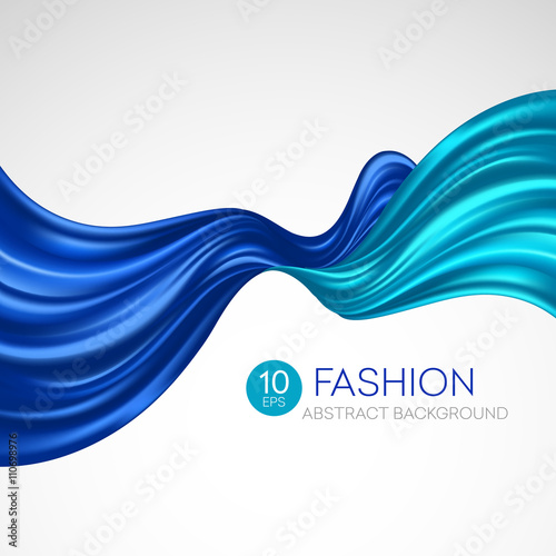Blue flying silk fabric. Fashion background. Vector illustration