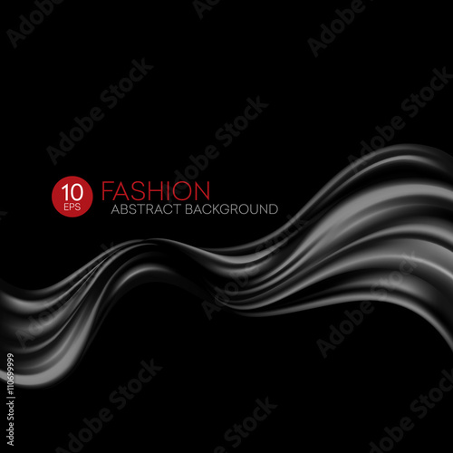 Black flying silk fabric. Fashion background. Vector illustration