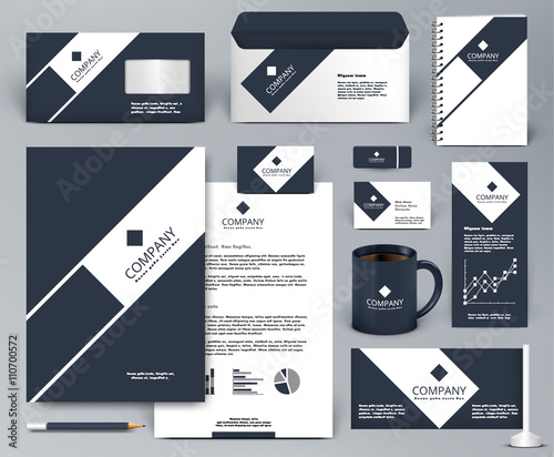 Professional universal luxury branding design kit. Premium corporate identity template. Business stationery mock-up. Editable vector illustration: folder, cup, etc.