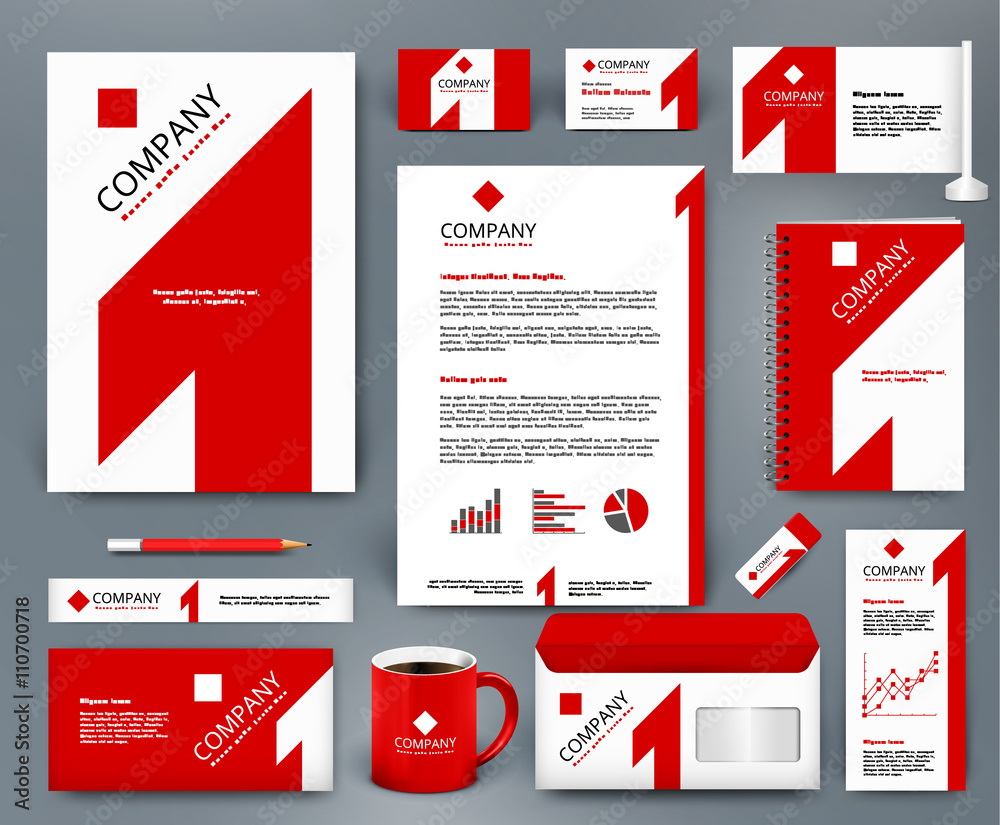 Professional universal branding design kit with red number one on white backdrop. Corporate identity template. Business stationery mockup. Editable vector illustration: folder, mug, etc. Professional universal branding design kit with red number one on white backdrop. Corporate identity template. Business stationery mockup. Editable vector illustration: folder, mug, etc.