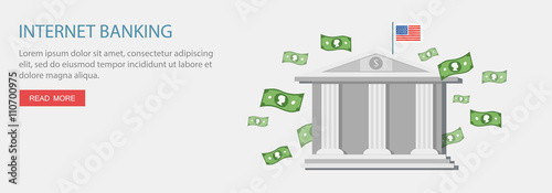 Flat design illustration with icons and text. Digital banking