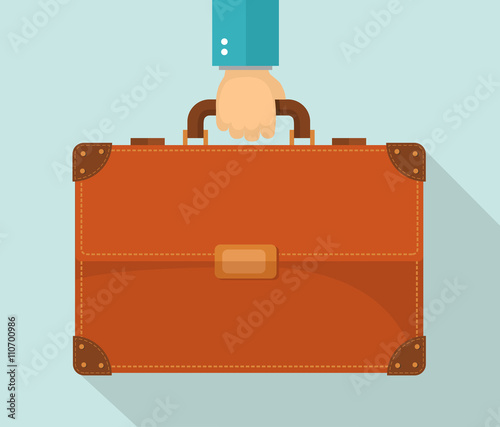 Flat design illustration. Hand carrying briefcase.