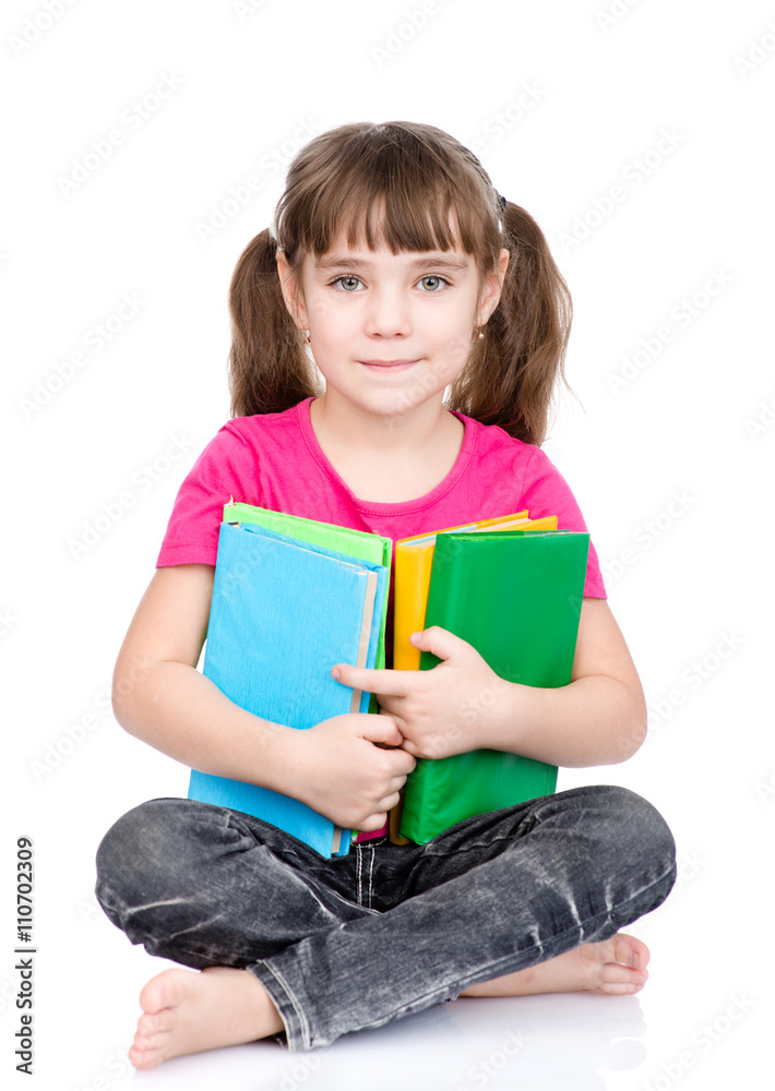 happy girl with books. isolated on white background happy girl with books. isolated on white background