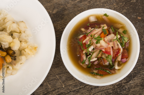 Traditional bowl of ecuadorian encebolladas, very nice presentation, restaurant catering concept