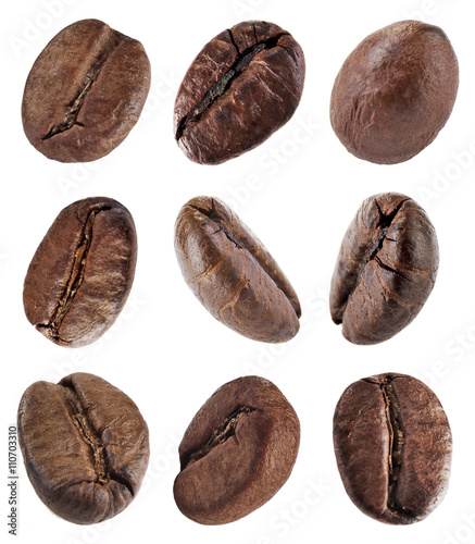 Set coffee beans isolated on white