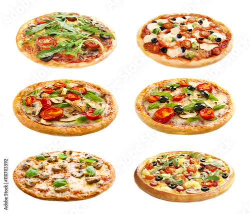 Set of different pizzas isolated on white