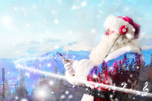 Santa Claus with headphones...