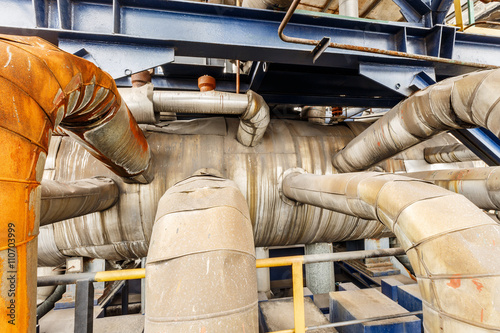 Industrial water cooling evaporator pipeline equipment in the old steel mill photo