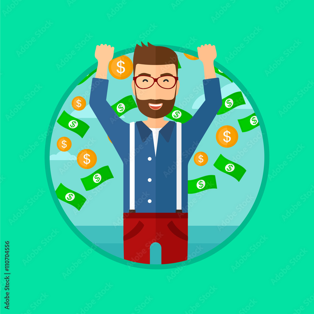 Happy man with flying money. Happy man with flying money.