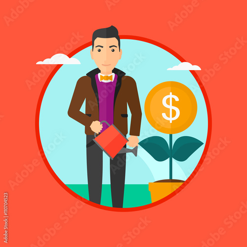 Man watering money flower.