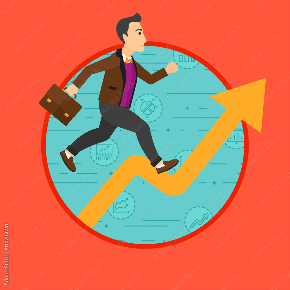 Man running on growth graph. Man running on growth graph.