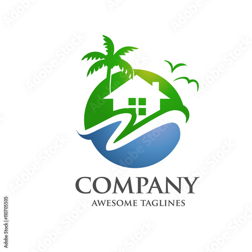 modern green real estate, hotel, village at sea logo