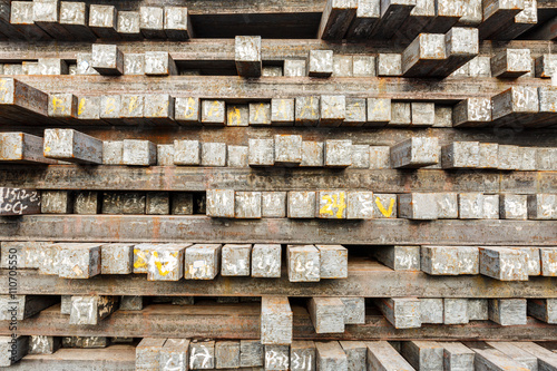 Fotografie Stack of steel billet products in the steel plant