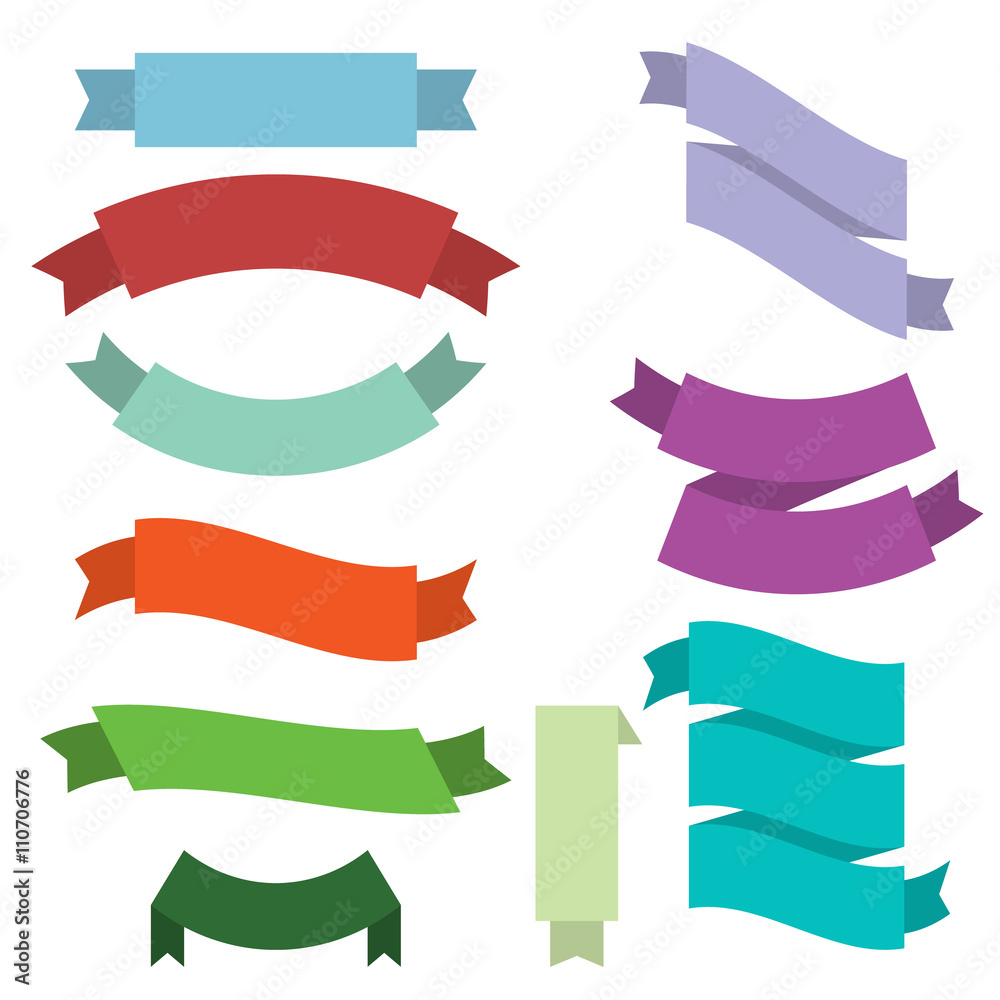 Big Ribbons Set, Isolated On White Background, Vector Big Ribbons Set, Isolated On White Background, Vector