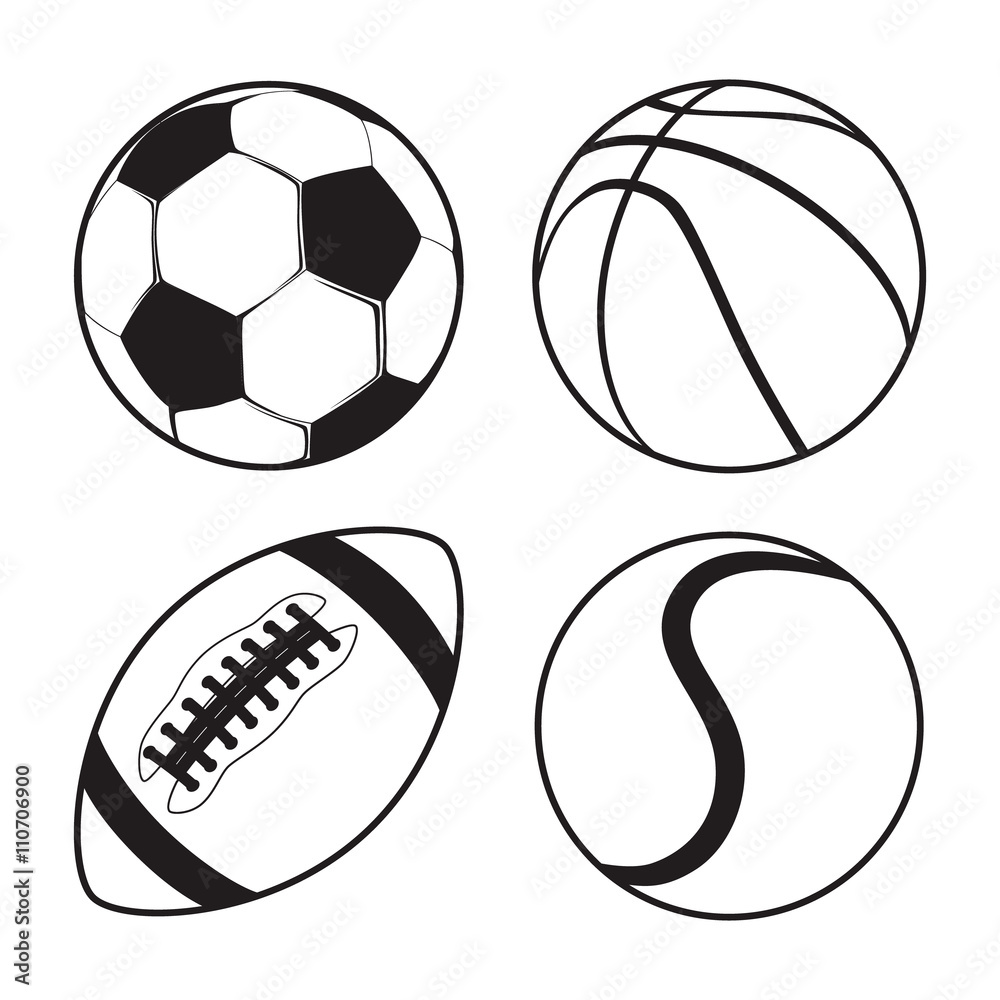 Set of Sports balls Soccer Basketball American Football tennis Set of Sports balls Soccer Basketball American Football tennis