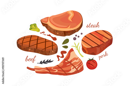 beef steak vector illustration set