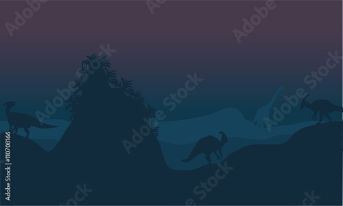 parasaurolophus in hills scenery 