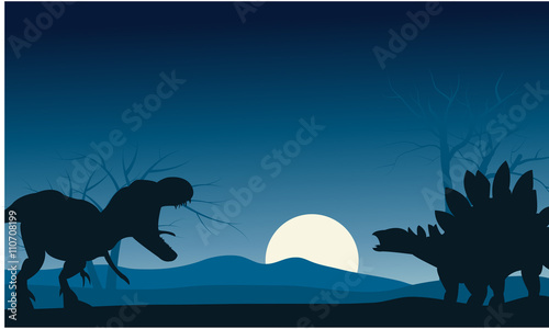 Silhouette of stegosaurus and T-Rex
