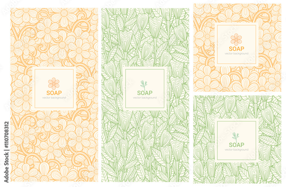 Vector set of design elements and icons in trendy linear style for soap package - obrazy, fototapety, plakaty 