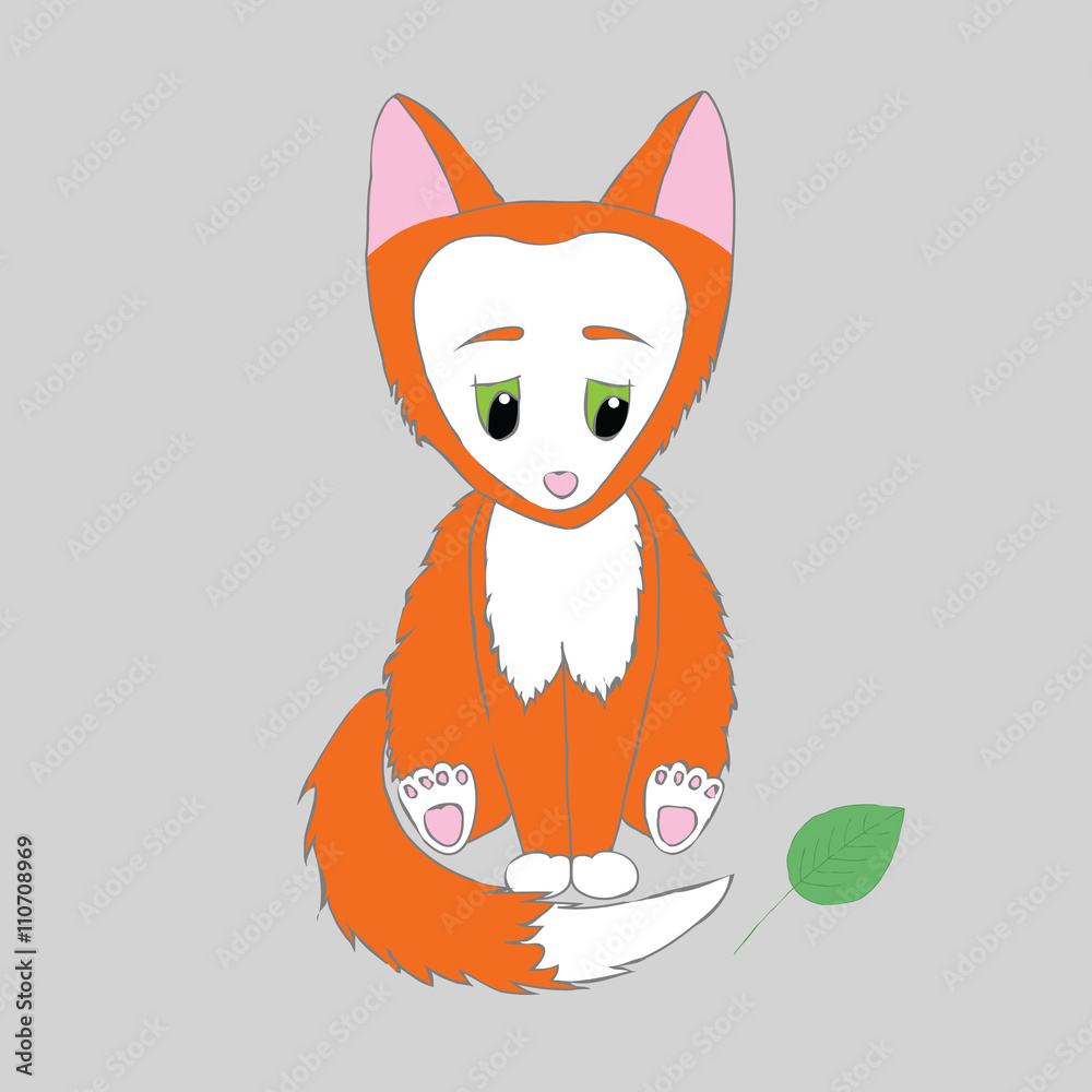 Little cute animal fox. Cartoon, shy, sad animal fox. Animal fox with big  ears. Orange and white animal fox. Stock Vector | Adobe Stock