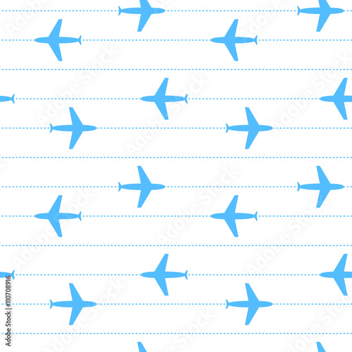 Blue and white flying planes striped seamless pattern, vector