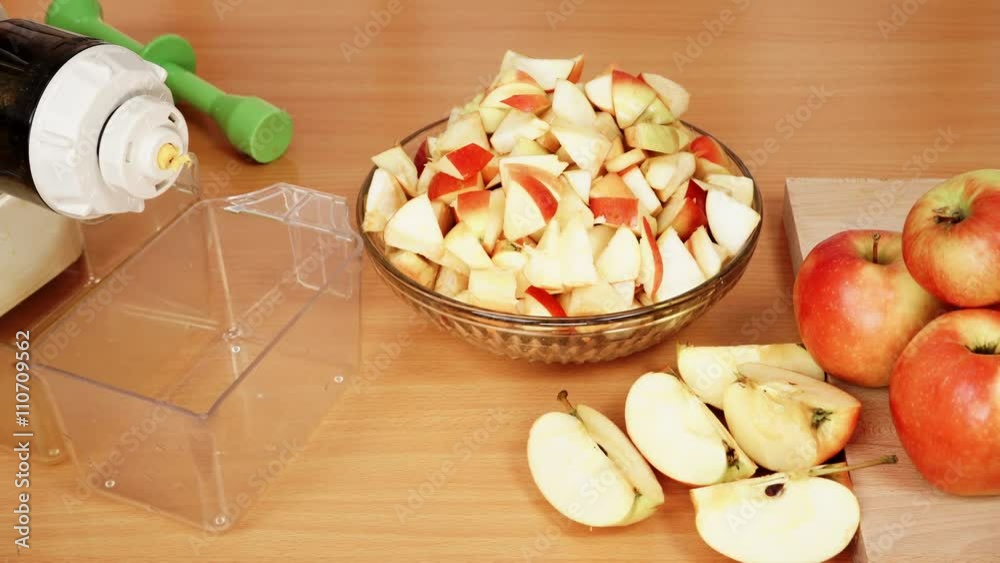 Nobody. Apple fruits and juicer machine in kitchen 4K Nobody. Apple fruits and juicer machine in kitchen 4K