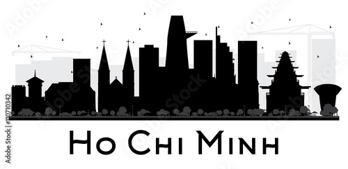 Ho Chi Minh City skyline black and white silhouette.