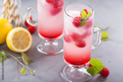 Pink raspberry lemonade in tall glasses