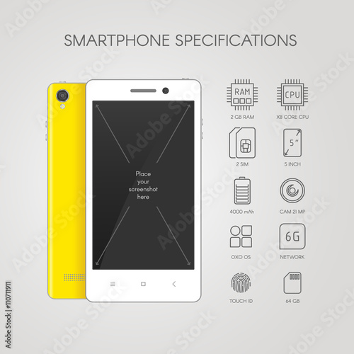 Smartphone specification flat line icons. Gadget descript