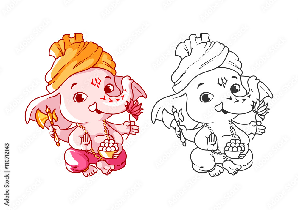 Little cartoon Ganesha. Page for coloring book. Stock Vector | Adobe Stock