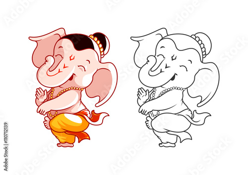 Little cartoon Ganesha. Page for coloring book.