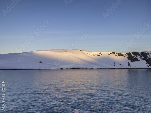 summer sunset in antarctica with beautiful winter background