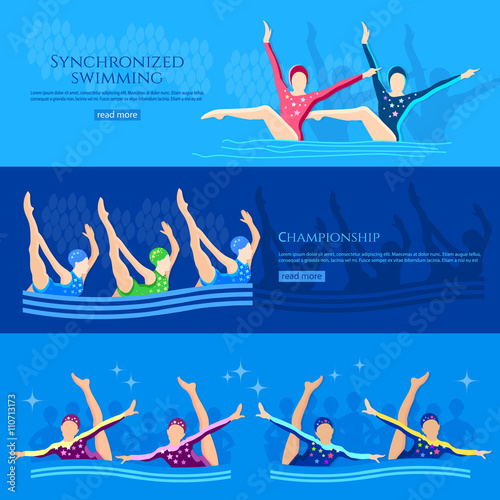 Synchronized swimming banners water sport swimmers team