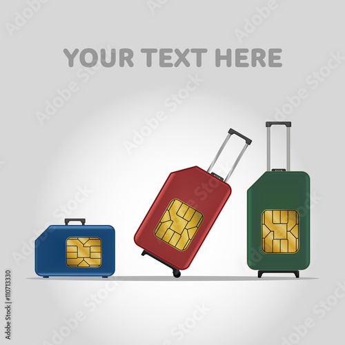 Travel SIM vector illustration. Roaming. Luggage.