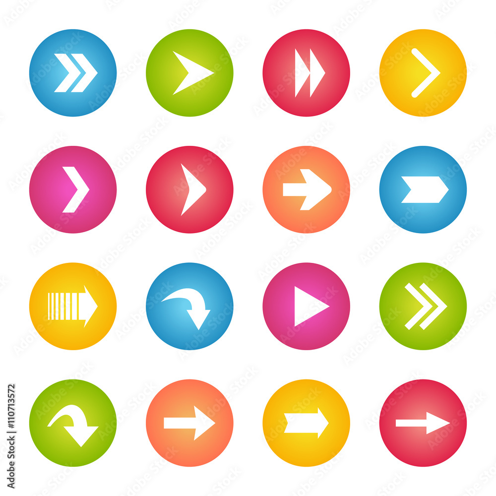 Colorful arrow icon circle web buttons. Colorful arrow icon circle web buttons.