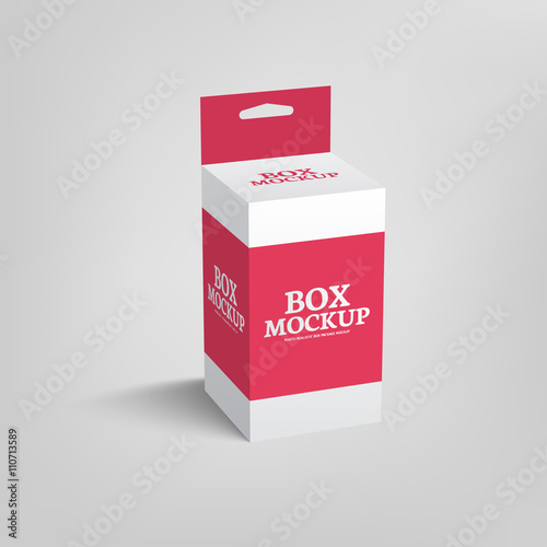 Realistic product package box mock-up with hang slot 1