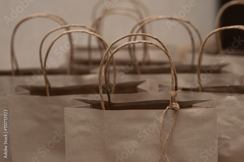 Set of bags with brown paper for holiday gifts