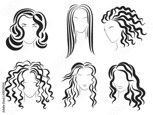 Women face hair style silhouette logo. Vector Illustration.